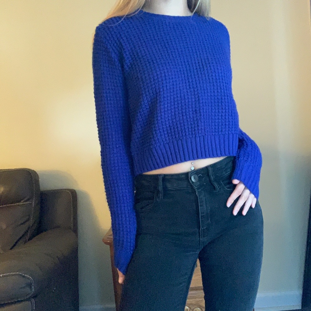 Royal Blue Knit Cropped Sweater
